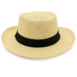 Panama Jack Gambler Straw Hat - Lightweight, 3" Big Brim, Inner Elastic Sweatband, 3-Pleat Ribbon Hat Band (Black, Large/X-Large)