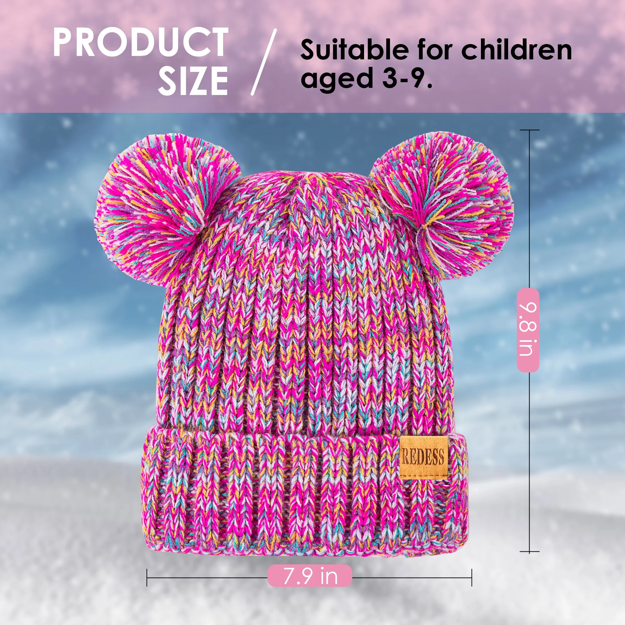 REDESS Winter Beanie Hats for Kids with Warm Fleece Lined, Children's Knit Hat for Boys Girls 5-9 Years Old