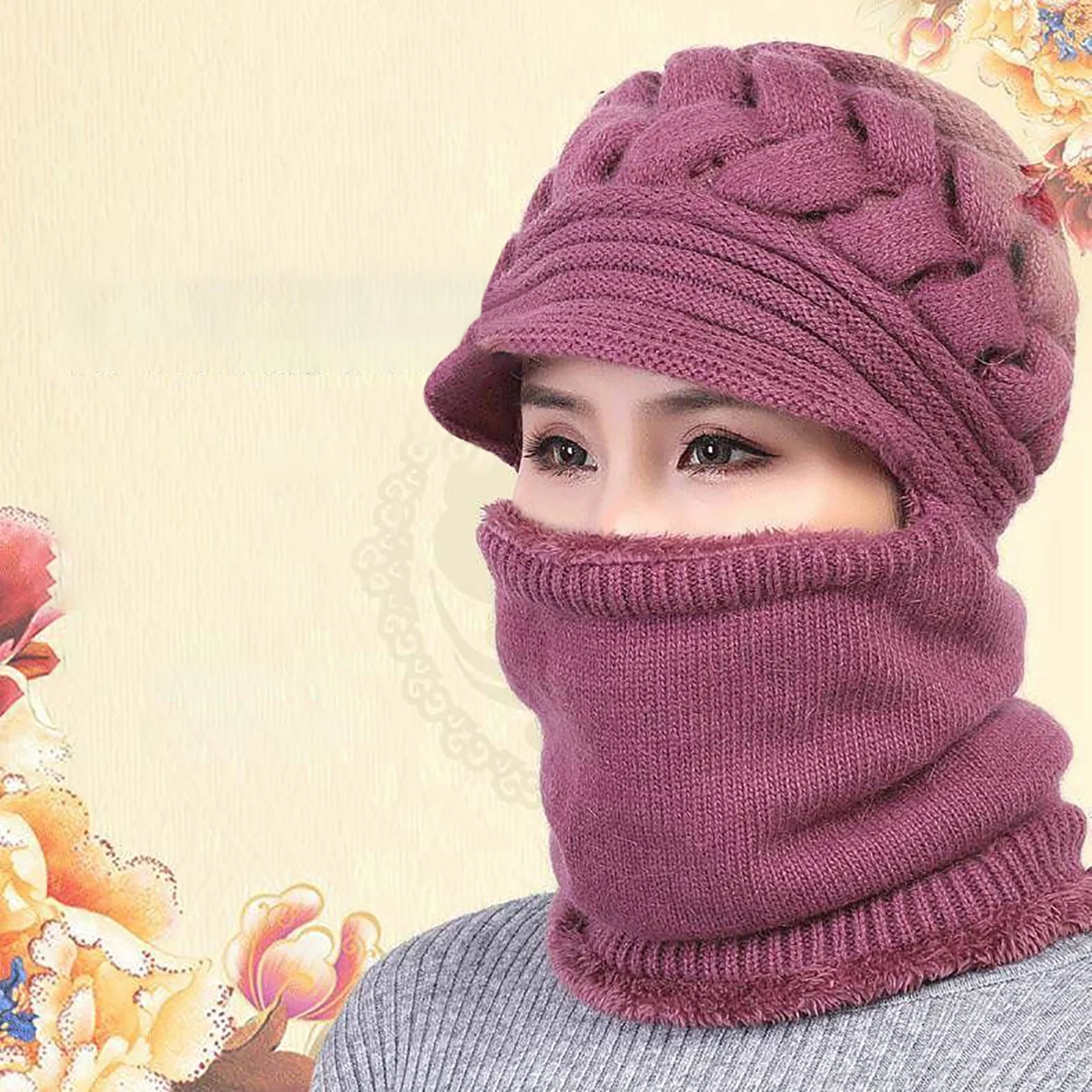 GZWYHT Beanies,Beanie Hats Womens Winter Warm Elastic Soft Ear Knitted Scarf Hat Fleece Lined Hat Hat Winter Hats,Hats for Women Pink - Image 4