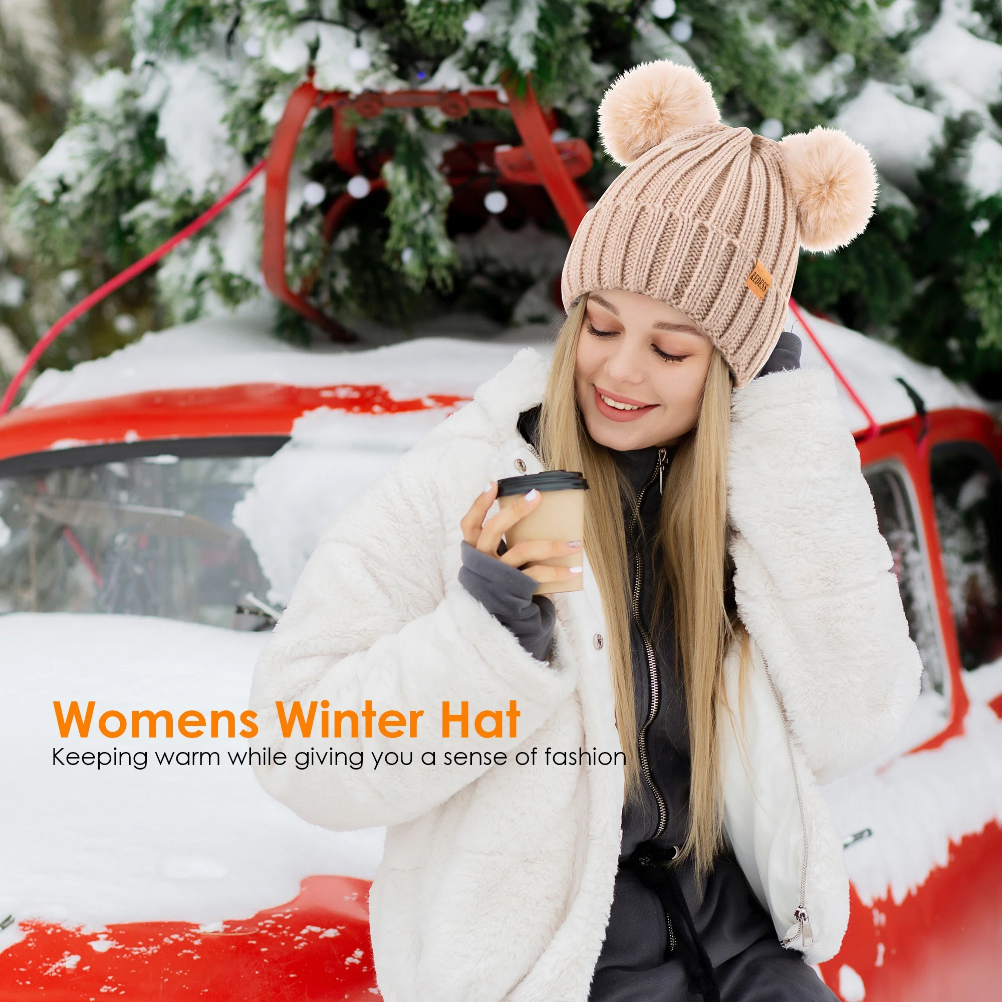 REDESS Winter Beanie Hat for Women with Warm Fleece Lined, Thick Slouchy Knit Skull Ski Cap-Black - Image 4