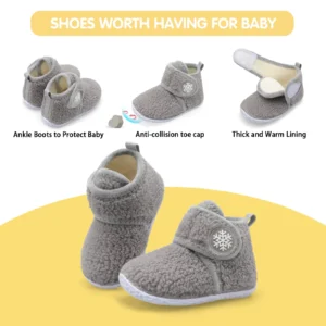 Barerun Toddler Boys Girls House Slippers Indoor Home Shoes Warm Socks for Kids Grey