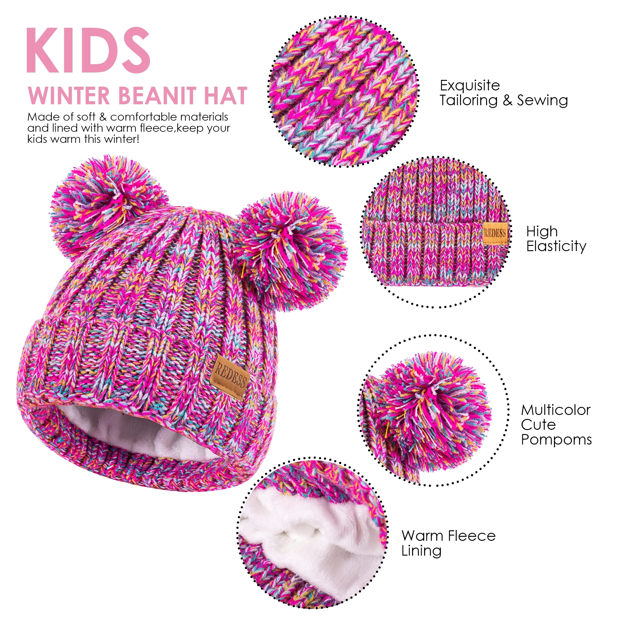 REDESS Winter Beanie Hats for Kids with Warm Fleece Lined, Children's Knit Hat for Boys Girls 5-9 Years Old - Image 4