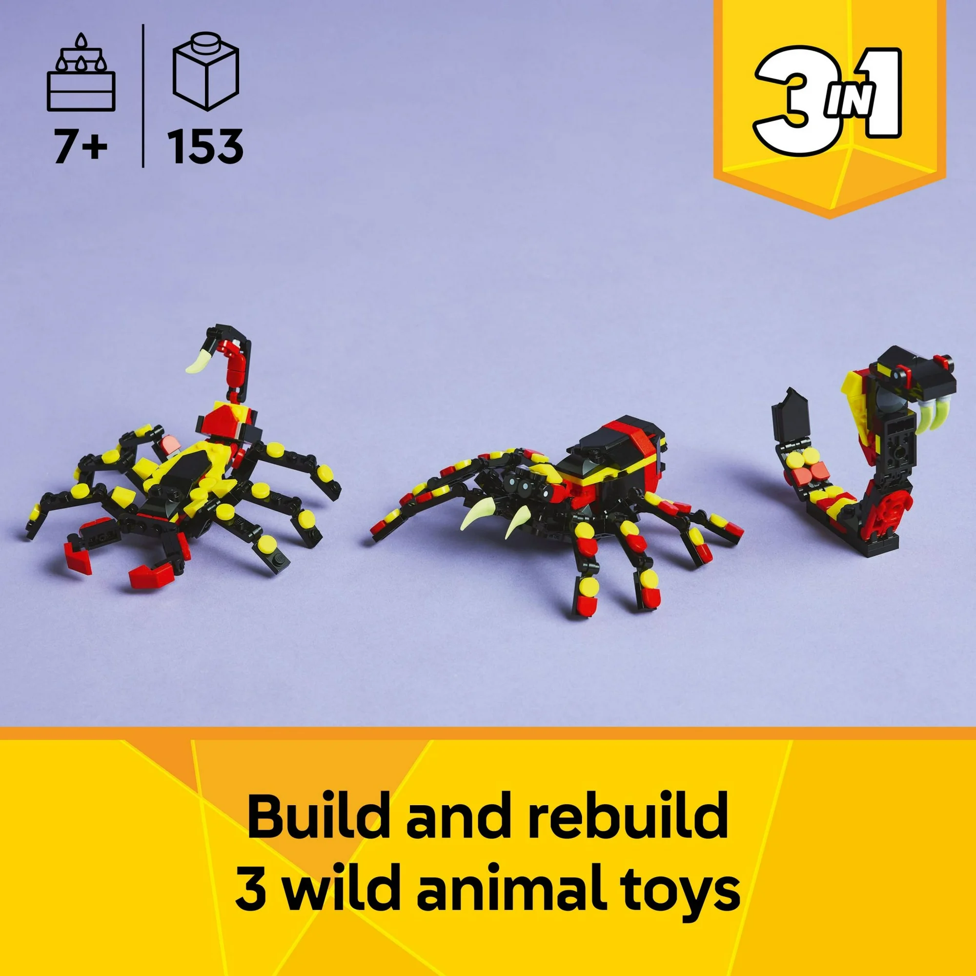 LEGO Creator 3 in 1 Wild Animals Surprising Spider Toy - Building Toy with 3 Build Options, Spider, Scorpion, or Snake - Animal Figures for Kids, Boys & Girls, Ages 7+ - Birthday Gift Idea - 31159 - Image 7