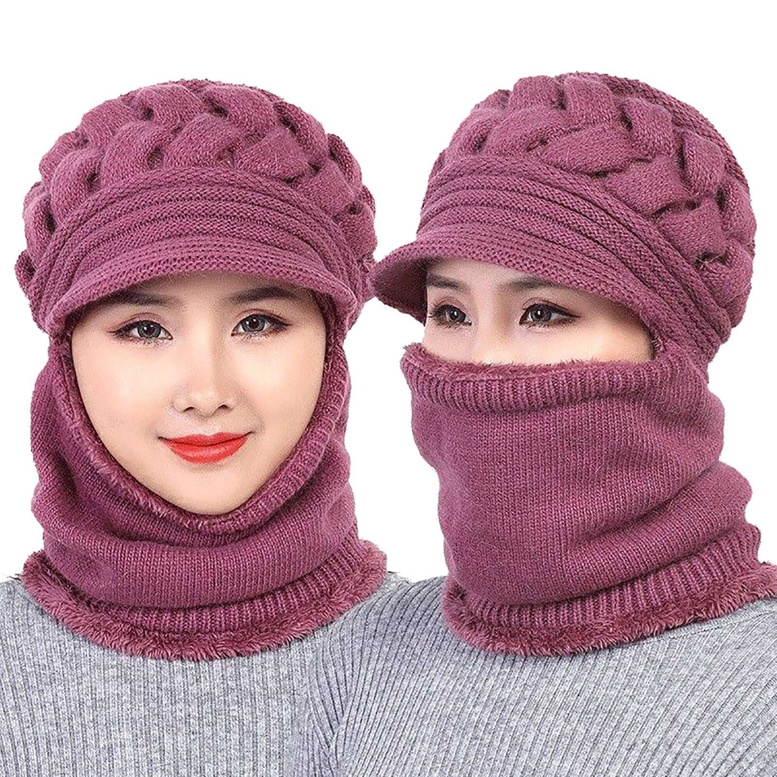 GZWYHT Beanies,Beanie Hats Womens Winter Warm Elastic Soft Ear Knitted Scarf Hat Fleece Lined Hat Hat Winter Hats,Hats for Women Pink - Image 3