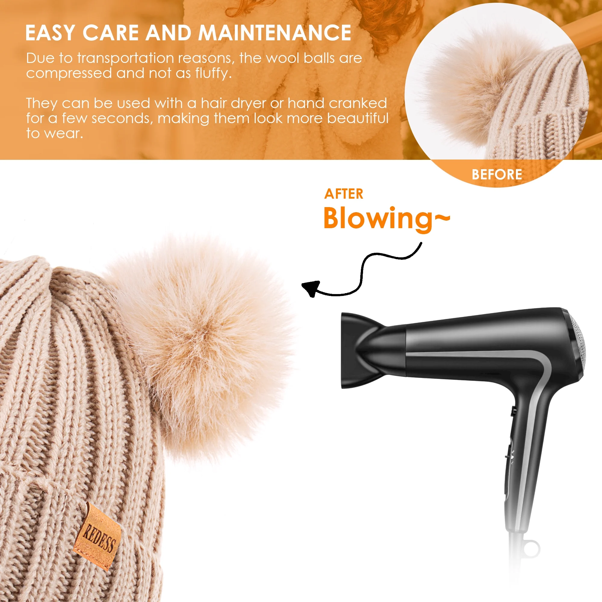 REDESS Winter Beanie Hat for Women with Warm Fleece Lined, Thick Slouchy Knit Skull Ski Cap-Black - Image 3