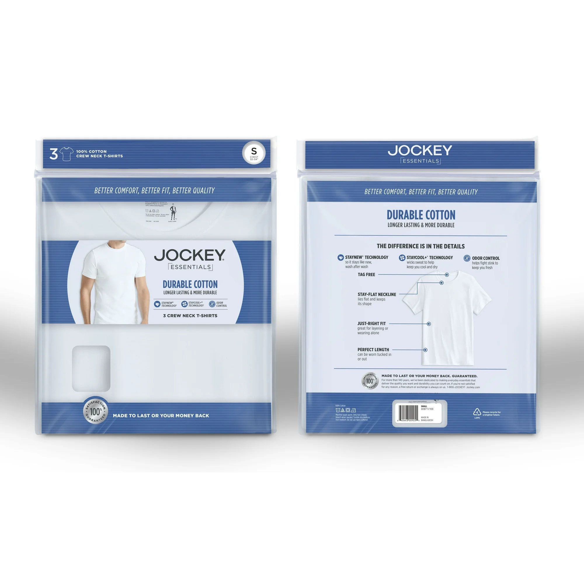 Jockey® Essentials Men's 100% Cotton T-shirt, 3 Pack, Undershirts, Comfort Crew Neck Style, Staycool+ Technology, Sizes Small, Medium, Large, Extra Large, 2XL, 3XL, 6803 - Image 2