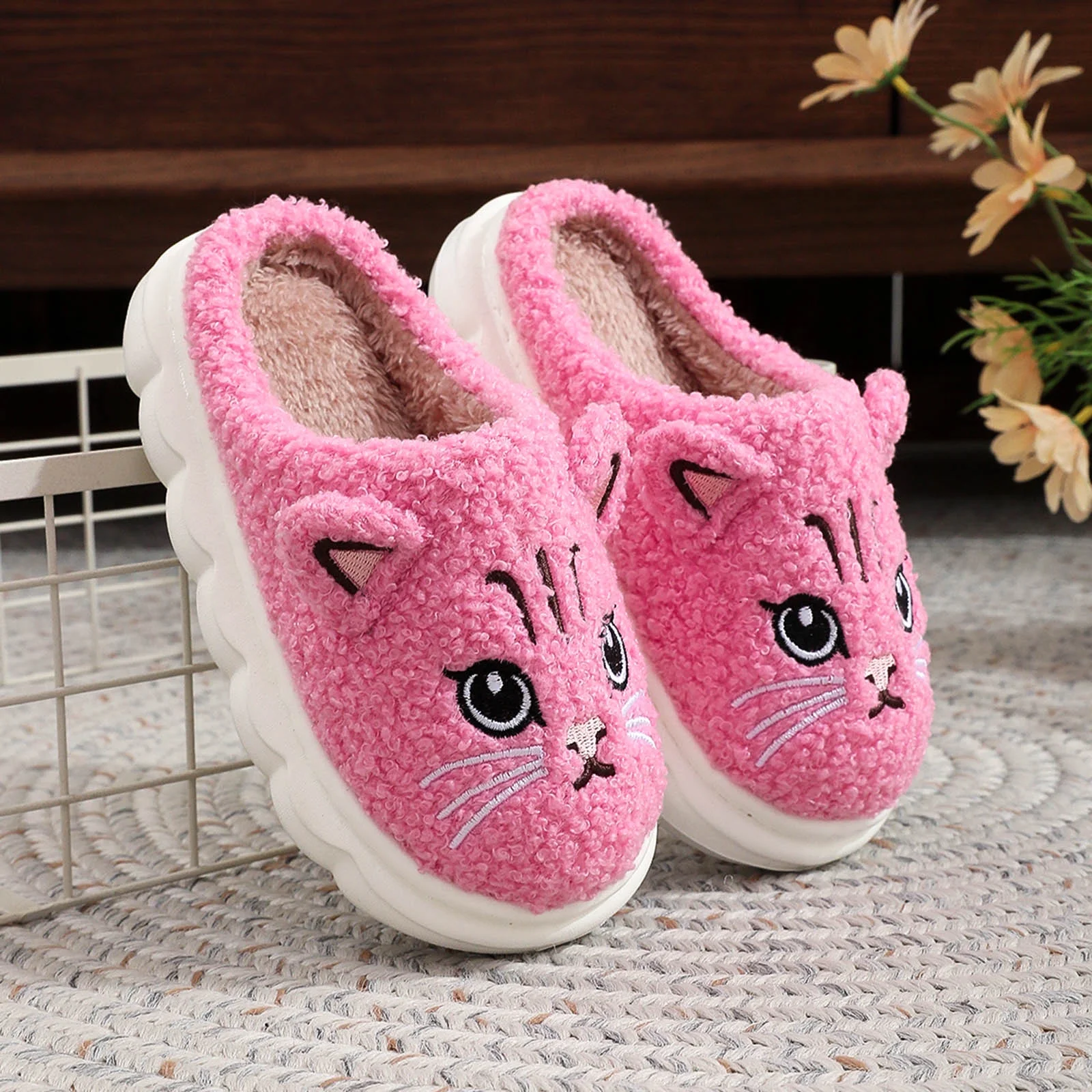 yocbz Slippers for Toddlers Toddler Slippers Boys Girls House Shoes Cute Slipper for Home Indoor Winter Bedroom Non Slip Soft Warm shoes Pink,Size for US 3.5 - Image 4