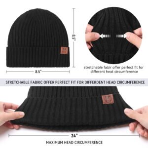 OZERO Knit Beanie Winter Hat Thermal Polar Fleece Ski Stocking Snow Skull Cap for Men and Women Black