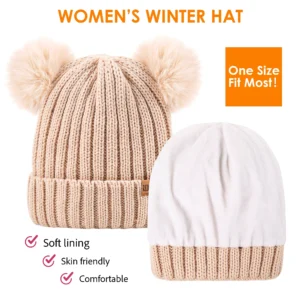 REDESS Winter Beanie Hat for Women with Warm Fleece Lined, Thick Slouchy Knit Skull Ski Cap-Black