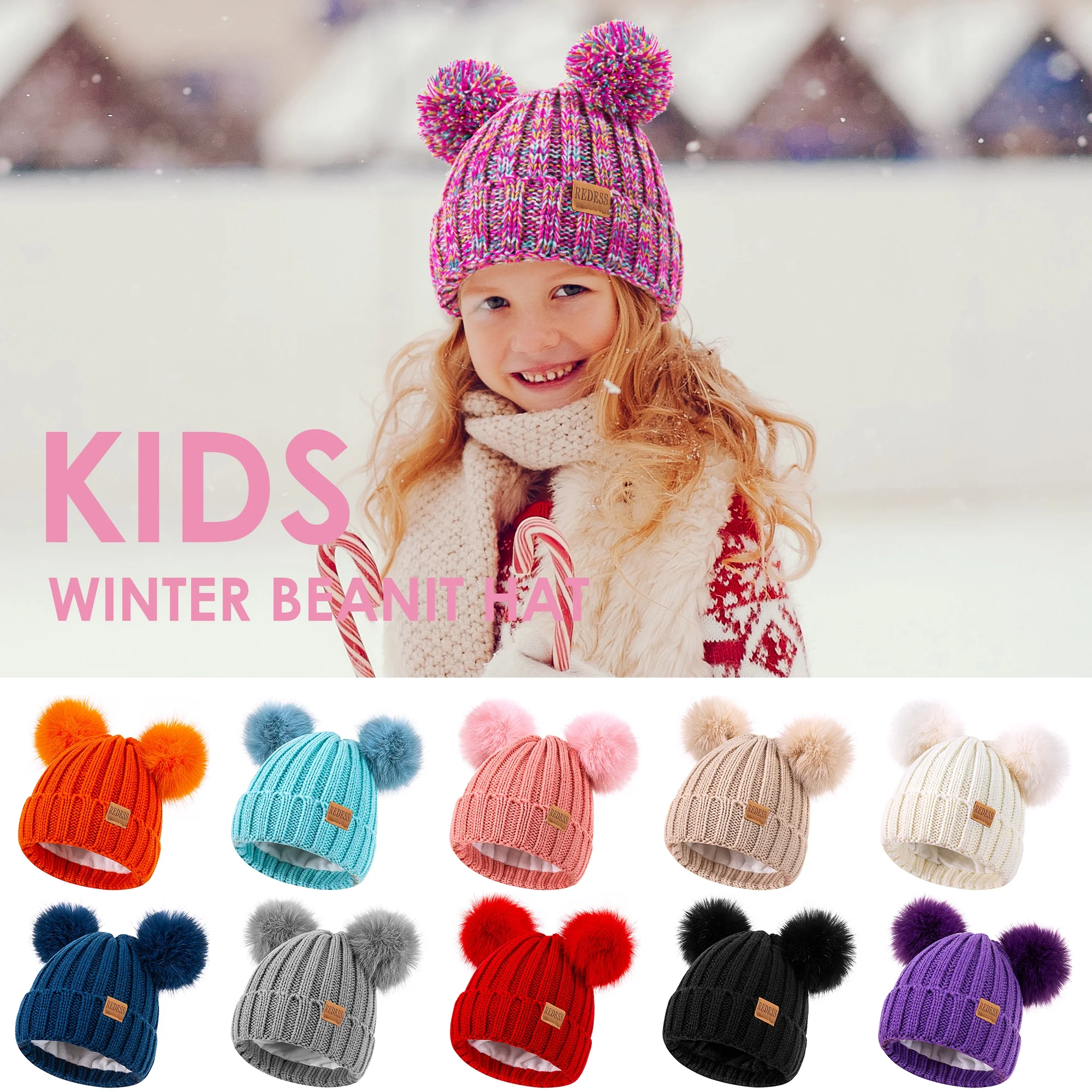 REDESS Winter Beanie Hats for Kids with Warm Fleece Lined, Children's Knit Hat for Boys Girls 5-9 Years Old - Image 5