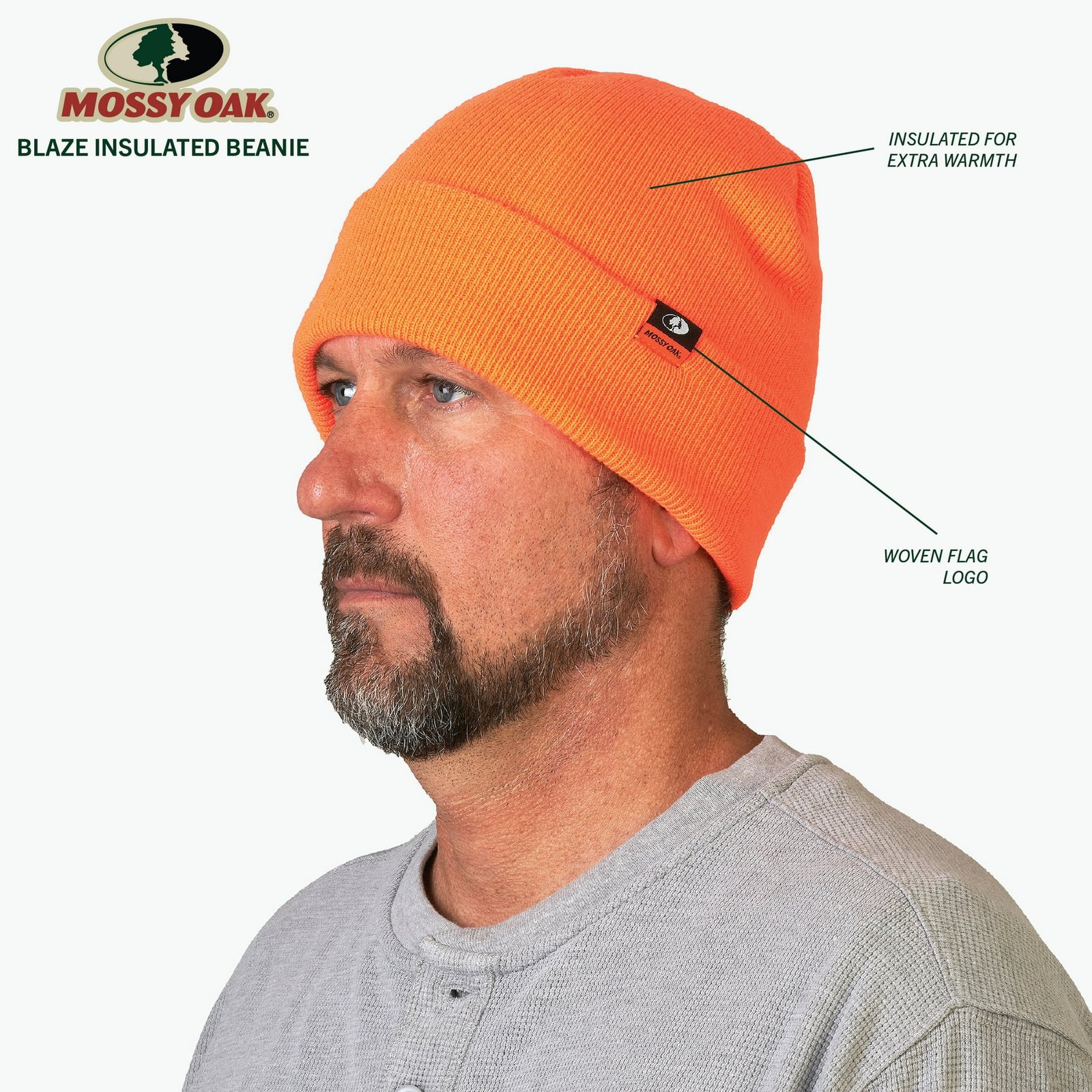 Mossy Oak Blaze Orange Insulated Hunting Beanie Hat, Acrylic, Unisex, Adult - Image 4