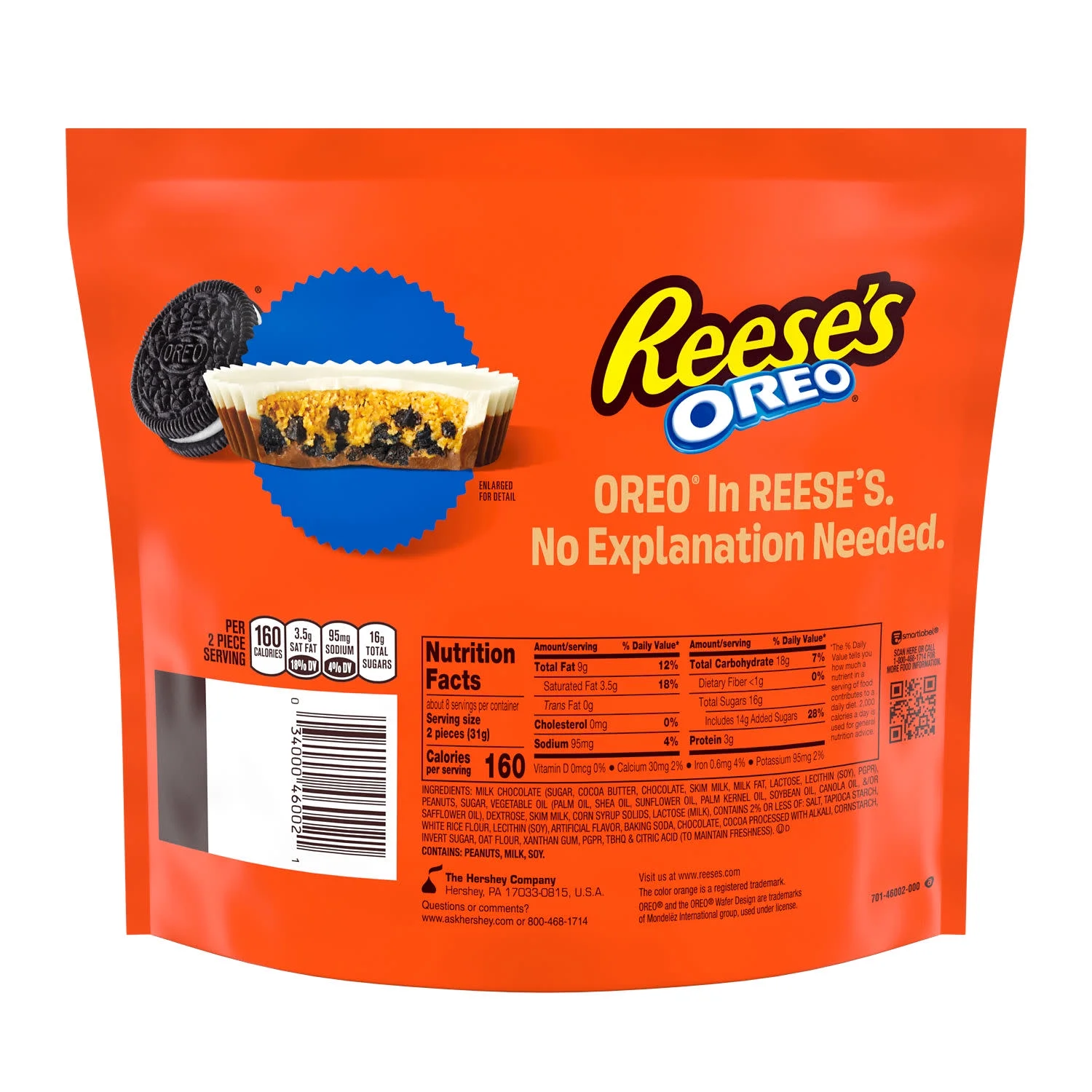 Reese's OREO Milk Chocolate and White Creme Snack Size Peanut Butter Cups Candy, Bag 8.8 oz - Image 6