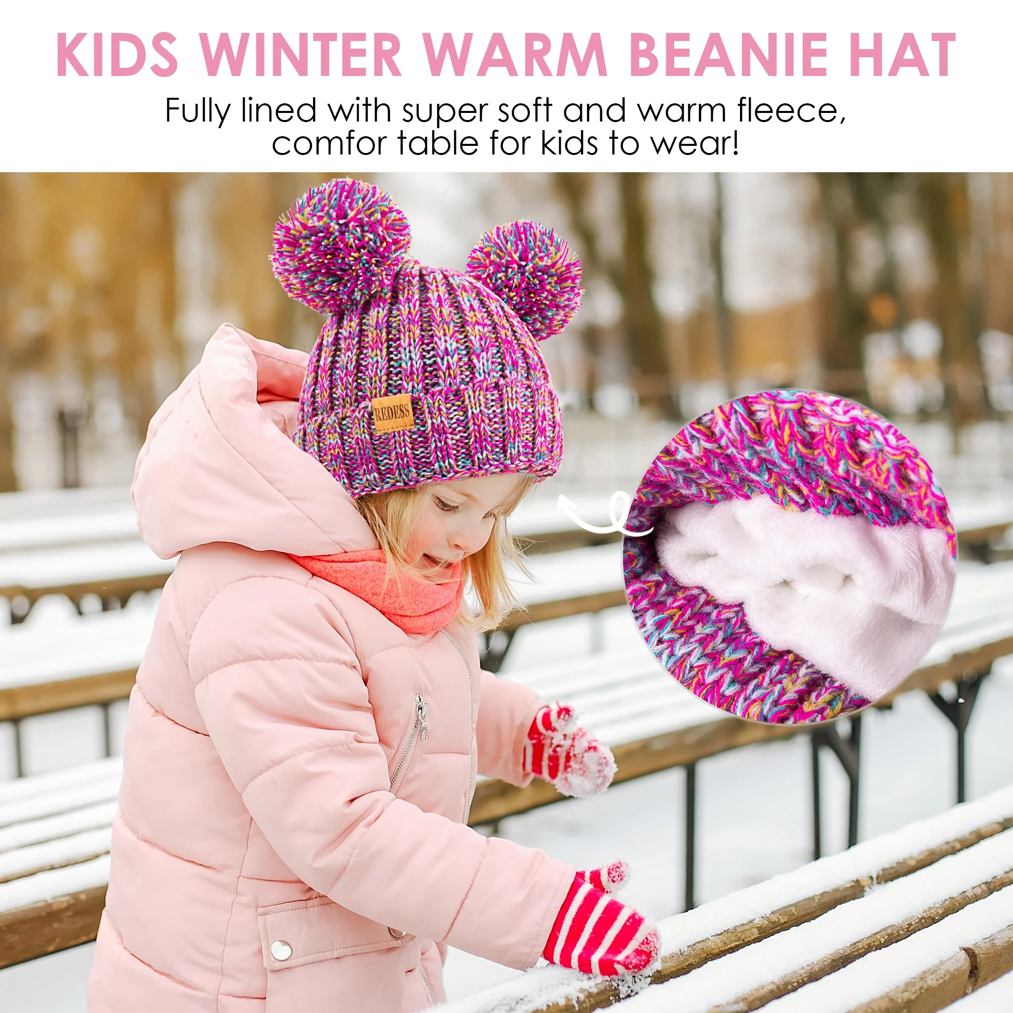 REDESS Winter Beanie Hats for Kids with Warm Fleece Lined, Children's Knit Hat for Boys Girls 5-9 Years Old - Image 3