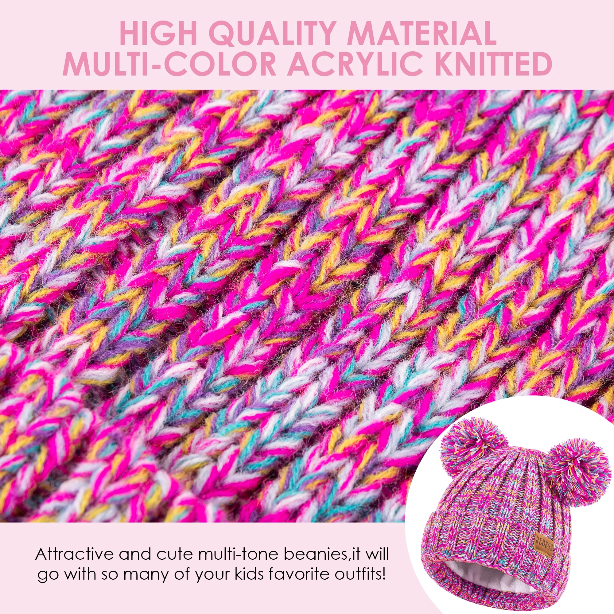 REDESS Winter Beanie Hats for Kids with Warm Fleece Lined, Children's Knit Hat for Boys Girls 5-9 Years Old - Image 2