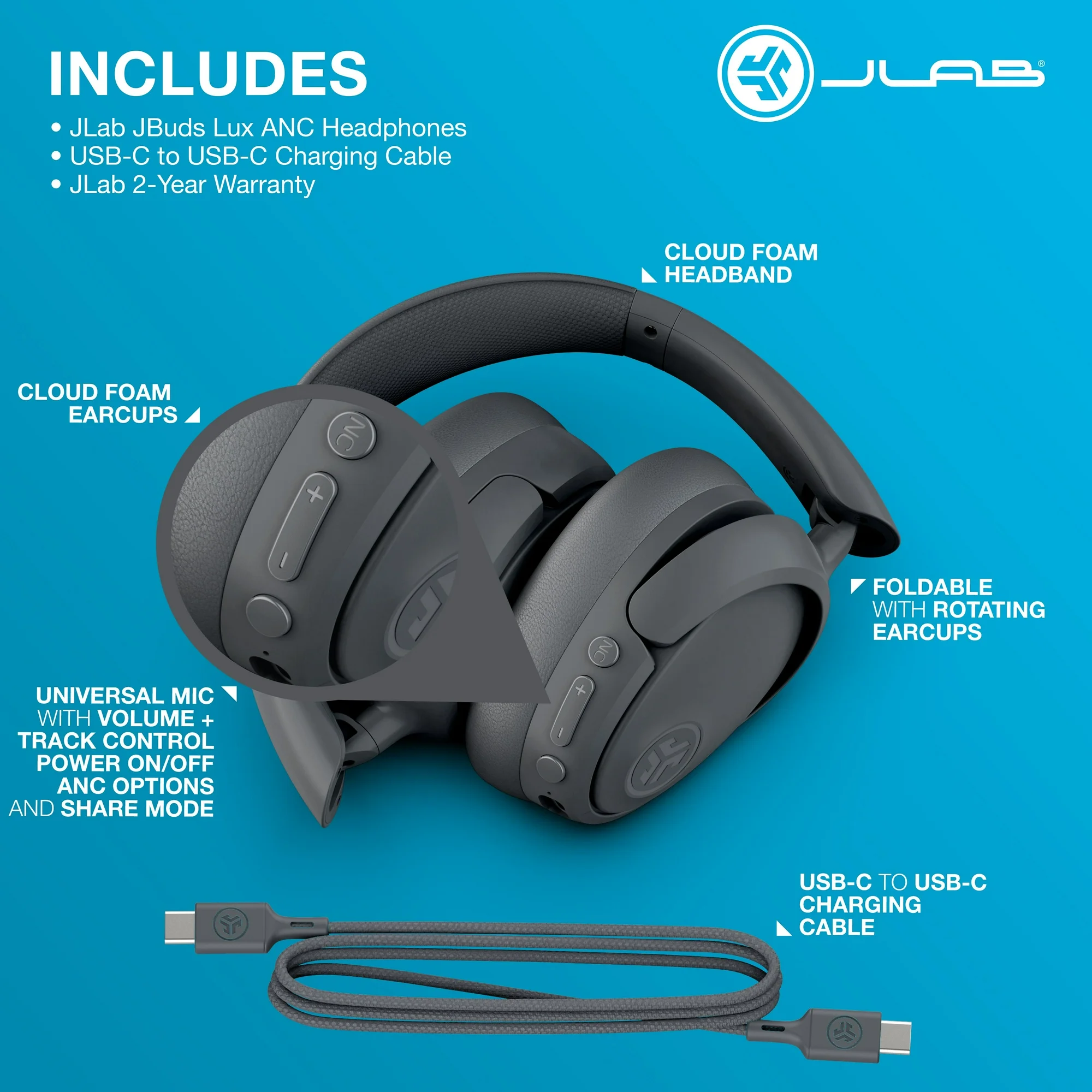 JLab JBuds Lux Active Noise Cancellation Bluetooth Headphones - Image 2