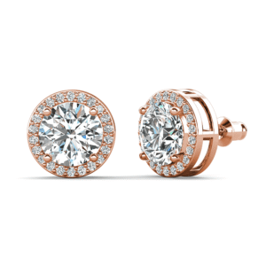 Cate & Chloe Ariel 18k Rose Gold Plated Halo Stud Earrings with Simulated Diamonds, Gift for Women
