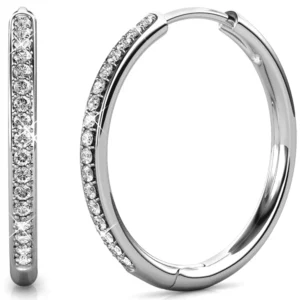 Cate & Chloe Bianca 18k White Gold Plated 25mm Hoop Earrings with Swarovski Crystals for Women