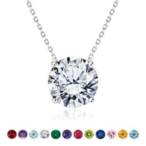 JeenMata 1 Carat Moissanite - April Birthstone Solitaire Pendant Necklace in 18K White Gold over Silver, Female, Adult